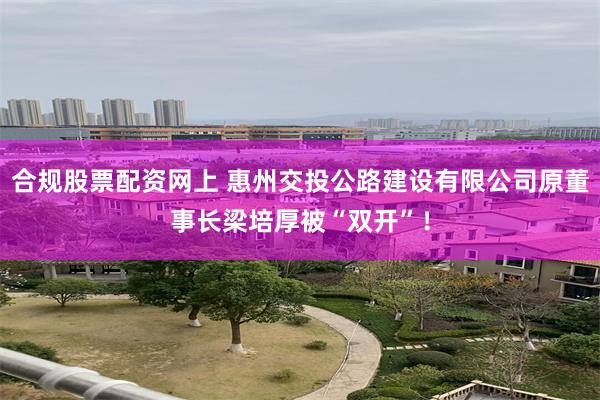 合规股票配资网上 惠州交投公路建设有限公司原董事长梁培厚被“双开”！