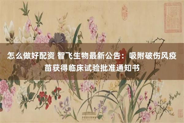 怎么做好配资 智飞生物最新公告：吸附破伤风疫苗获得临床试验批准通知书