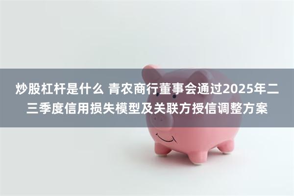 炒股杠杆是什么 青农商行董事会通过2025年二三季度信用损失模型及关联方授信调整方案