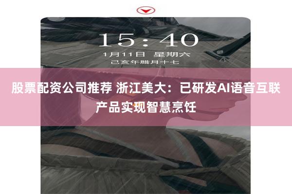股票配资公司推荐 浙江美大：已研发AI语音互联产品实现智慧烹饪