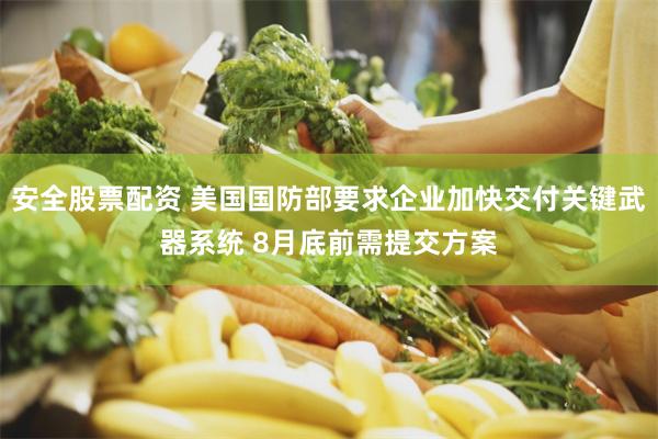 安全股票配资 美国国防部要求企业加快交付关键武器系统 8月底前需提交方案