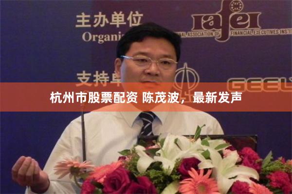 杭州市股票配资 陈茂波，最新发声
