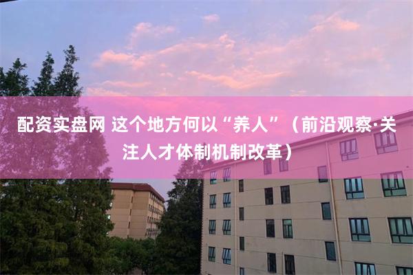 配资实盘网 这个地方何以“养人”（前沿观察·关注人才体制机制改革）